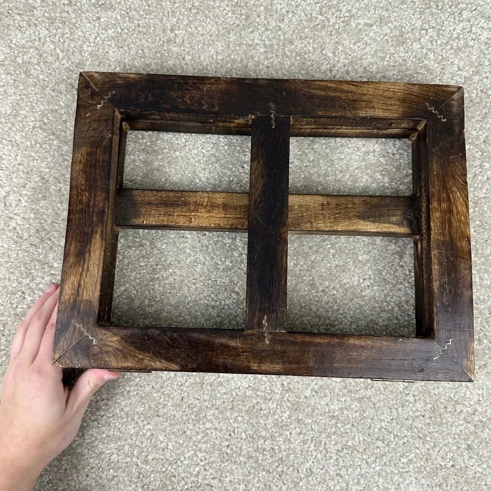Hand Carved Floral Wood Cookbook Stand Tablet Holder Dark Brown Rustic Boho